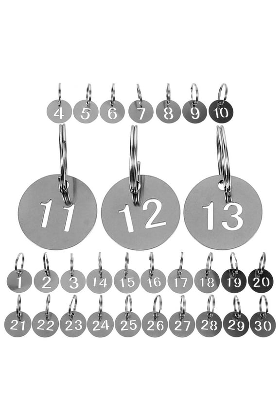 30Pcs Stainless Steel Key Chain Number ID Tags Round Shaped Numbers 1 to 30