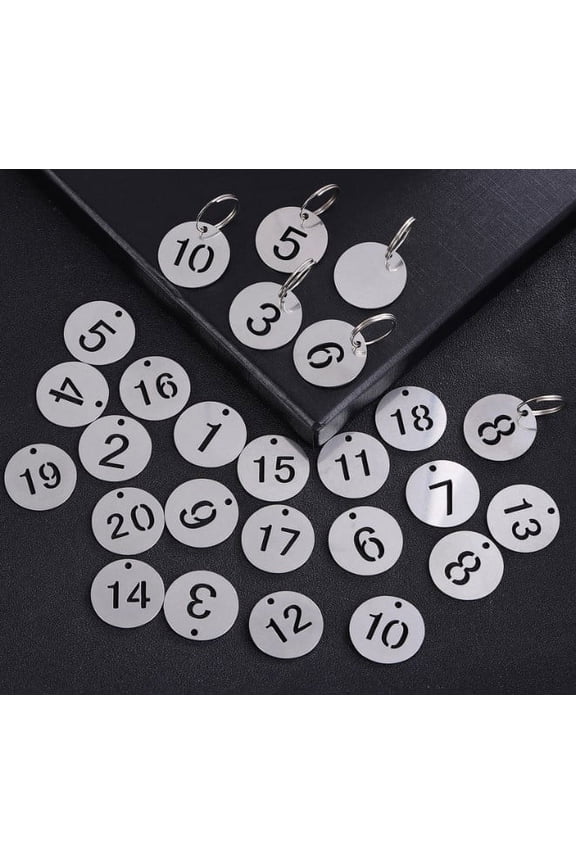 30Pcs Number ID Tags Key Chain Stainless Steel Numbered 1-30 Tags Round Shaped Numbered Tags