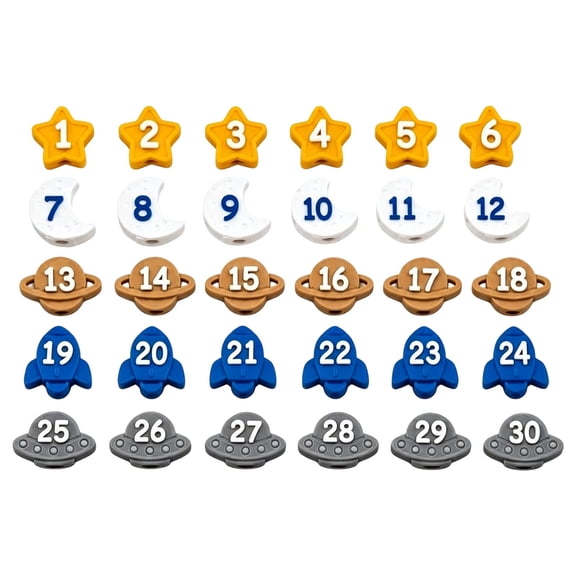 30Pcs Numbered Pencil Toppers Set, Number Marking Pencil Topper Caps, Space Shaped Identifiable Pen Label Covers, 1-30 Numbered Silicone Pencil Tip Protectors, Universal Reusable Pen Marker Tags