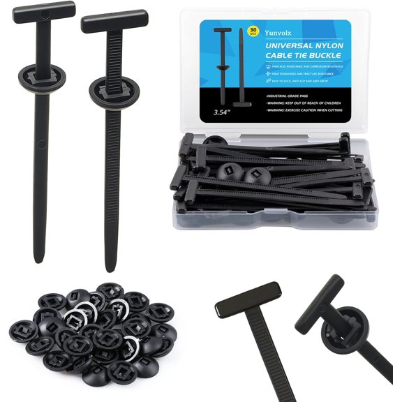30Pcs Nylon Car Cable Ties Fasteners Zip Tie Clips & Plastic Rivet Straps with One-Way Locking Teeth for Bumper Fender Engine Splash Shield Wiring Harness Interior/Exterior DIY Repair