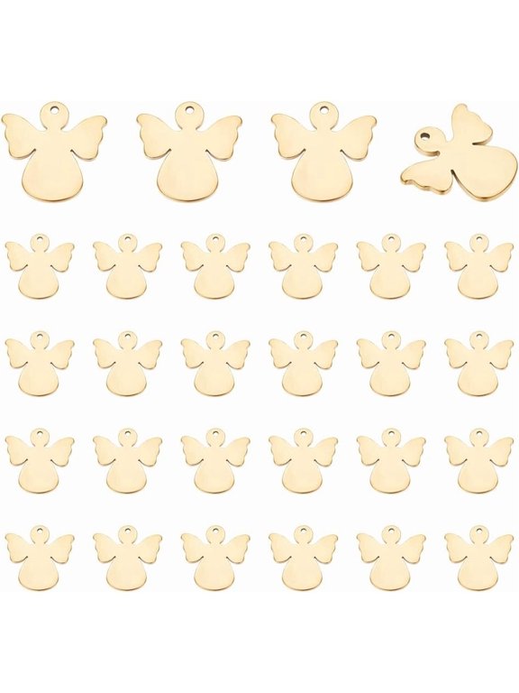 30Pcs PVD Vacuum Plating 304 Stainless Steel Charms Laser Cut Angel Golden 12.5x12x1mm Hole: 1.6mm for DIY