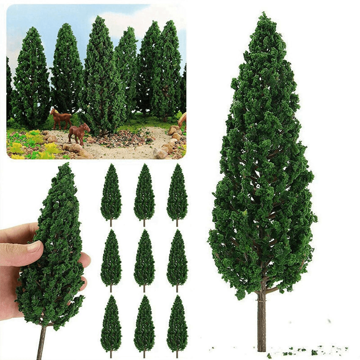 30Pcs Pine Trees 1:25 Model Train Railway Building Green Model Tree for ...