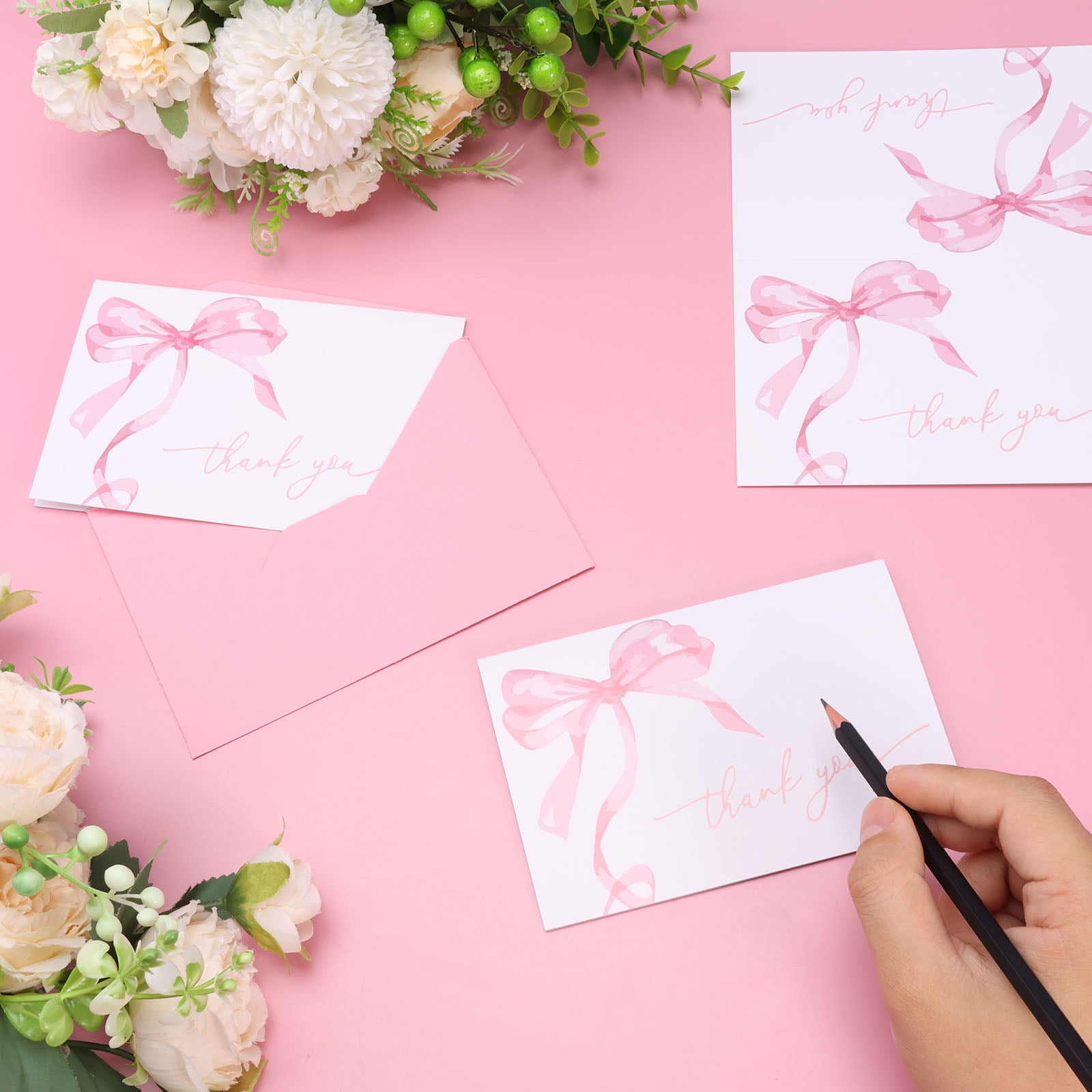 30Pcs Pink Bow Thank You Cards Bow Greeting Cards with Envelopes ...