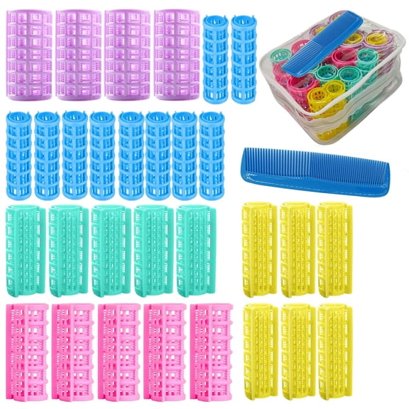 30Pcs Plastic Hair Curlers Rollers Set, Snap on Self Grip Hairressing No Heat for Long Meium Short Thin Fine with Mini Comb (5 Sizes)