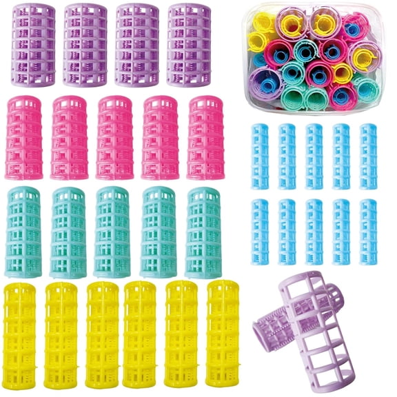 30Pcs Plastic Hair Curlers Snap on Rollers, Self Grip No Heat Set - Rollers for Short Hair, Fine Thin Curling Ros IY Styling an Salon Use(5 Sizes)