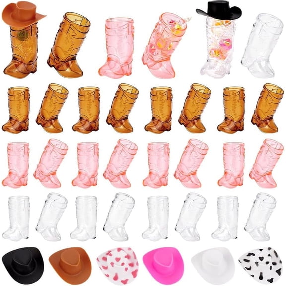 30Pcs Plastic Mini Cowboy Shot Glass Cups Cowgirl Party Supplies 30Pcs Mini Western Cowboy Cowgirl Hats Miniature Hat Funny Cowboy Mugs for Bachelorette Party for DIY