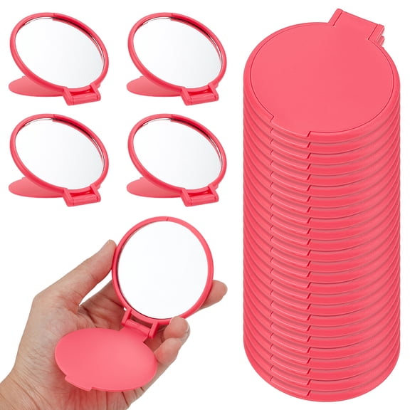 30Pcs Plastic Mirror Flat Round with Glass Mirror Surface Deep Pink 7x6.2x0.5cm
