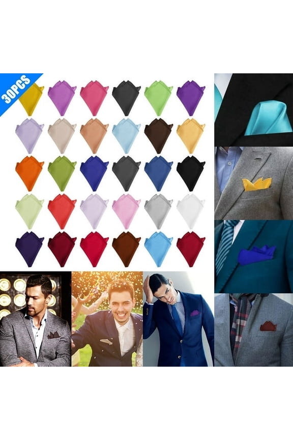 30Pcs Pocket Squares for Men, Mixed Solid Colored Neckerchief Head Wraps Scarf Hankies, Soft Colored Pocket Square for Party Wedding, Parties, Business Meeting, Multi-color