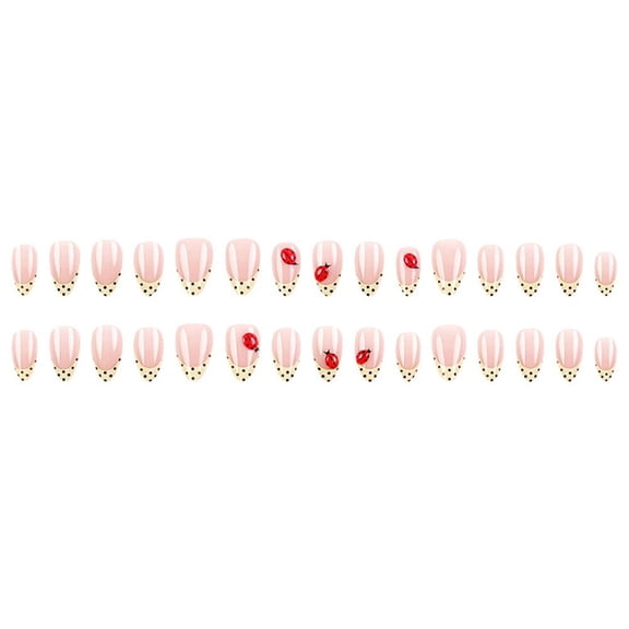 30Pcs Polka Dot French Tip Press on Nails, Short Oval Fake Nails 3D Red Ladybug Designs Full Cover False Nails, Polka Dots French Nails Tips Stick on Nails for Women
