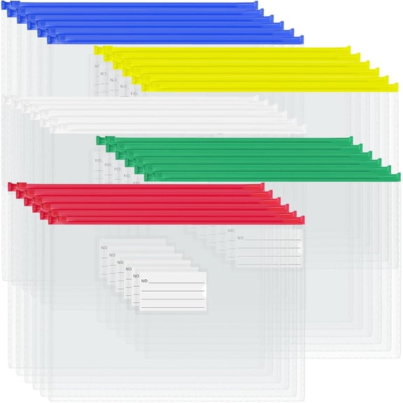 30Pcs Poly Zip Envelopes A4 Letter Size Plastic Envelopes File Folders for Documents, Reusable Envelope Clear Zipper Pouch with Label Pocket for Home Office School Travel Supplies Storage