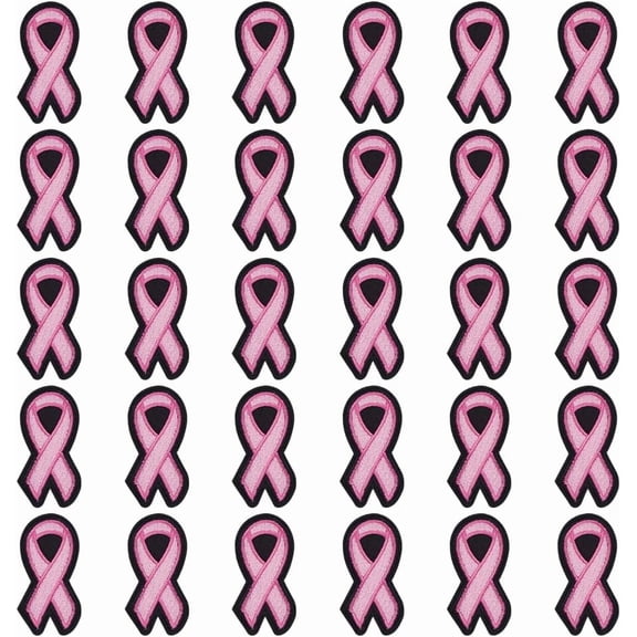 30Pcs Polyester Thread Hot Melt Adhesive Cloth Patches October Breast Cancer Pink Awareness Ribbon Pearl Pink 76x39.5x2mm for DIY