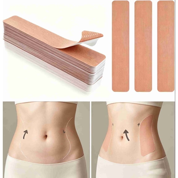 30Pcs Pre Cut Belly Tape - Waterproof Tummy Control Tape, Elastic Body Tape for Sagging Skin, Thigh Lifts and Postpartum Belly