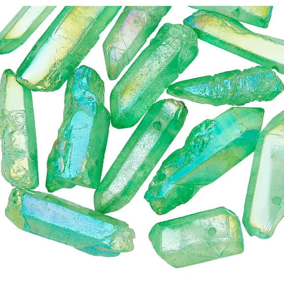 30Pcs Quartz Crystal Points Yoga Amulet Chakra Set Tumbled Stones Bulk Quartz Crystal Sticks Spikes Electroplated Natural Quartz Crystal Bead for Jewelry Making - Spring Green