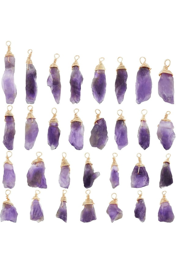 30Pcs Quartz Stones Pendant Natural Crystal Point Chakra Reiki Pendants Raw Rough Crystal Stone Set for Necklace Earrings Bracelet Jewelry Making Hole: 3mm DIY