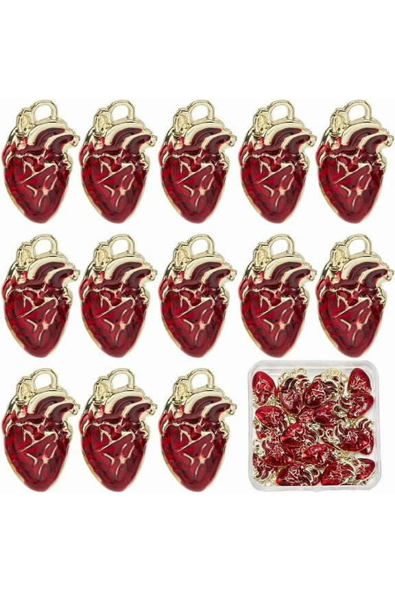 30Pcs Rack Plating Alloy Enamel Pendants Cadmium Free & Nickel Free & Lead Free Human Heart Charm Red 24.5x15x4mm Hole: 3mm