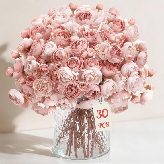 30Pcs Ranunculus Artificial Flowers Faux Silk Mini Ranunculus, Spring Flowers Artificial Indoor for DIY Bouquets, Bulk Fake Wedding Filler Flowers for Bride Shower Decorations, Dusty Rose