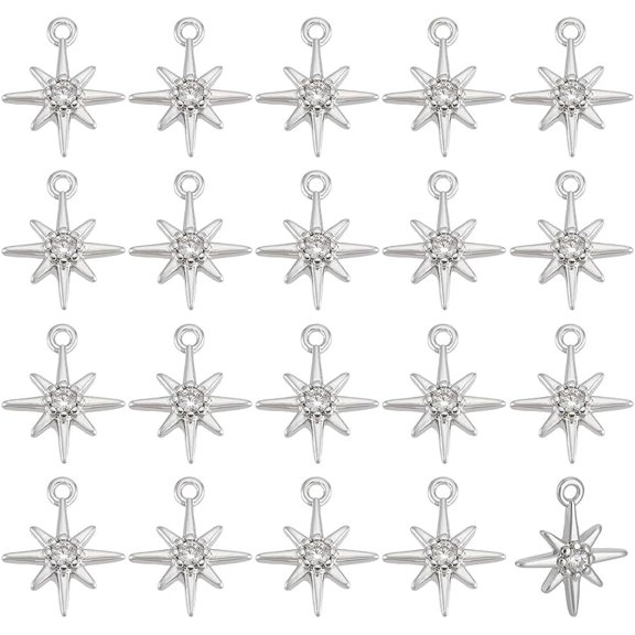 30Pcs Real 18K Gold/Platinum Plated Clear Cubic Zirconia Pendant Star Brass Charms Pendant