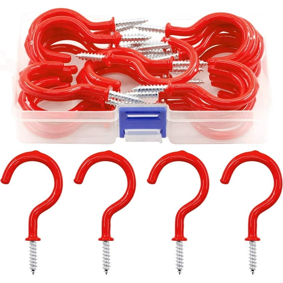 30Pcs Red 2.9 Inch Cup Hooks, Vinyl Coated Ceiling Cup Hooks Screw Hooks Mug Hooks Holder for Home, Office and Workplace