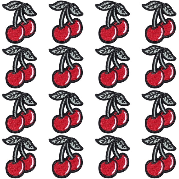 30Pcs Red Cherry Embroidered Iron on Patches Small Cartoon Fruit Sew on Fabric Patch Cherries Embroidery Repair Badge Appliques Bulk for Sewing