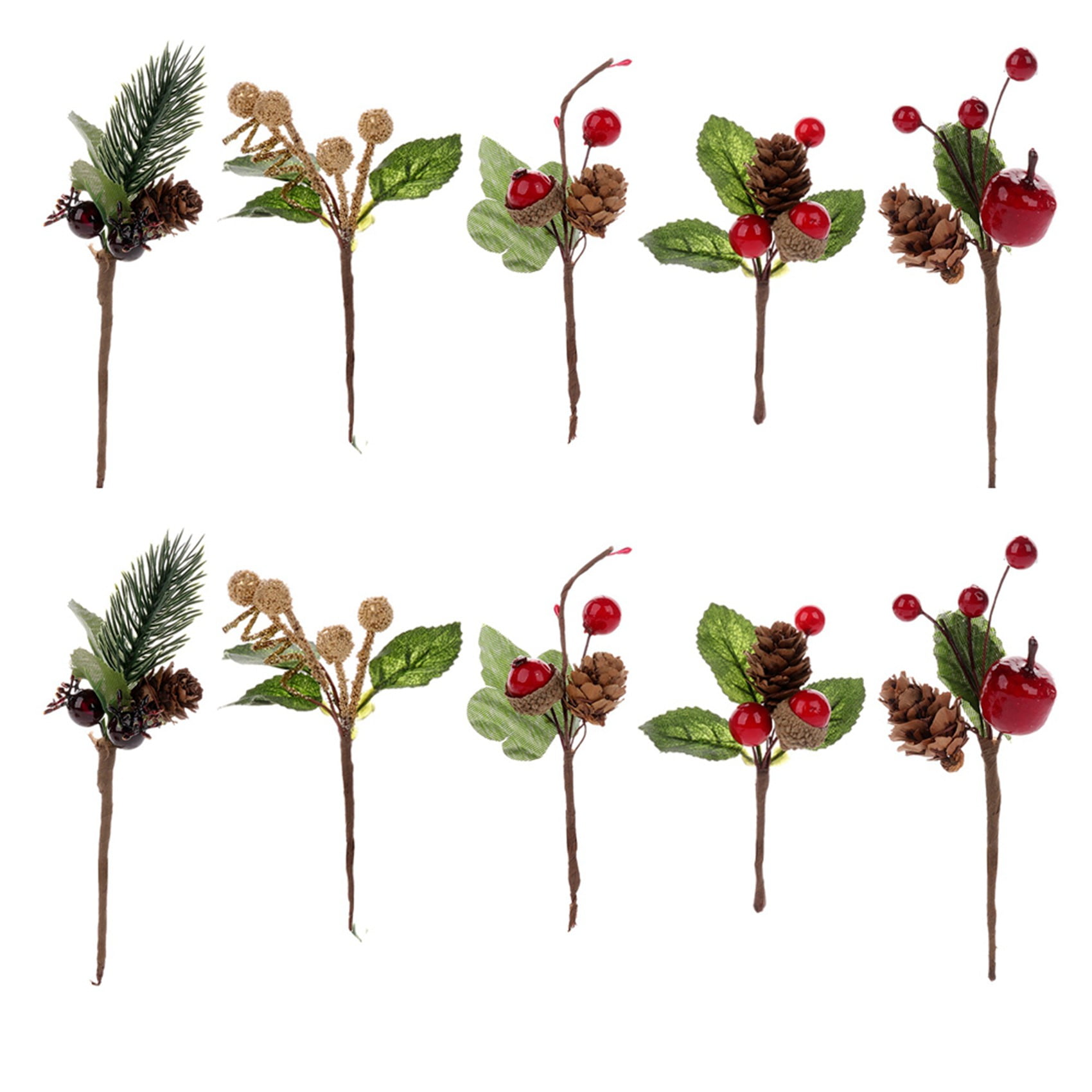 30Pcs Red Christmas Berry and Pine Cone Picks with Holly Branches for