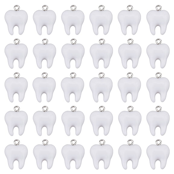 30Pcs Resin Pendants Teeth with Platinum Iron Loop White 21.5x16x6mm Hole: 2mm