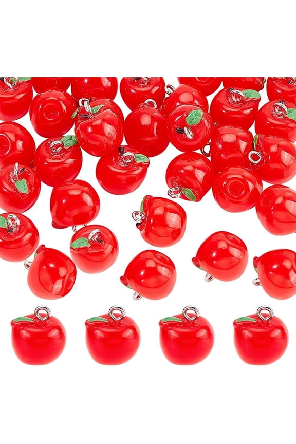 30Pcs Resin Red Fruit Charms with Platinum Tone Iron Loops for DIY Necklaces Bracelets Jewelry Making Accessories for DIY