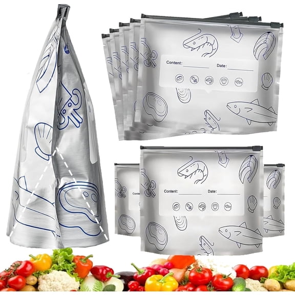 30Pcs Reusable Aluminum Foil Sealable Storage Bags, Thicken Stand Up Foil Sealable Bags with Label and Zip Lock, Aluminum Foil Bags for Food, Vegetable Fruit Meat (S)