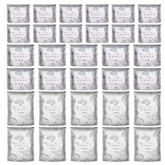30Pcs Reusable Aluminum Foil Storage Bags - Resealable Vacuum Zipper Stand Up Pouch with Label, Airtight Seal for Vegetable Meat Snacks, Freezer Safe Kitchen Organization