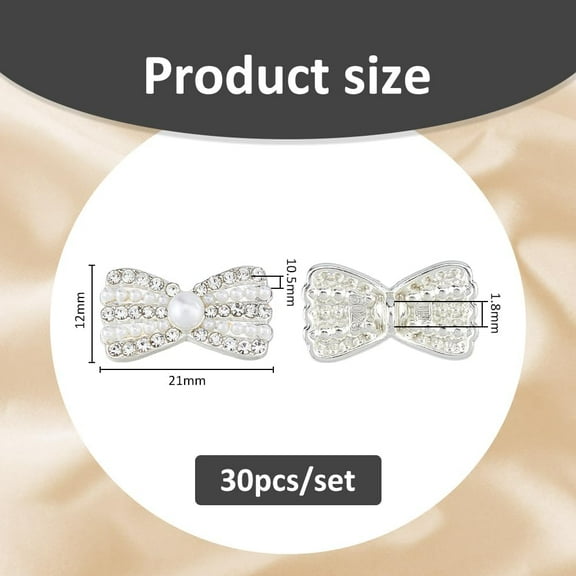 30Pcs Rhinestone Bow Buttons 12x21MM Pearl Bow Diamond Buttons Elegant Alloy Bowknot Button with Plasitc Imitation Pearl Beads for Wedding Party Bags Shoes Dress Decoration