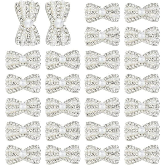 30Pcs Rhinestone Buttons 12x21MM Pearl Diamond Buttons Elegant Alloy Bowknot Button with Plasitc Imitation Pearl Beads for Wedding Party Bags Shoes Dress Decoration