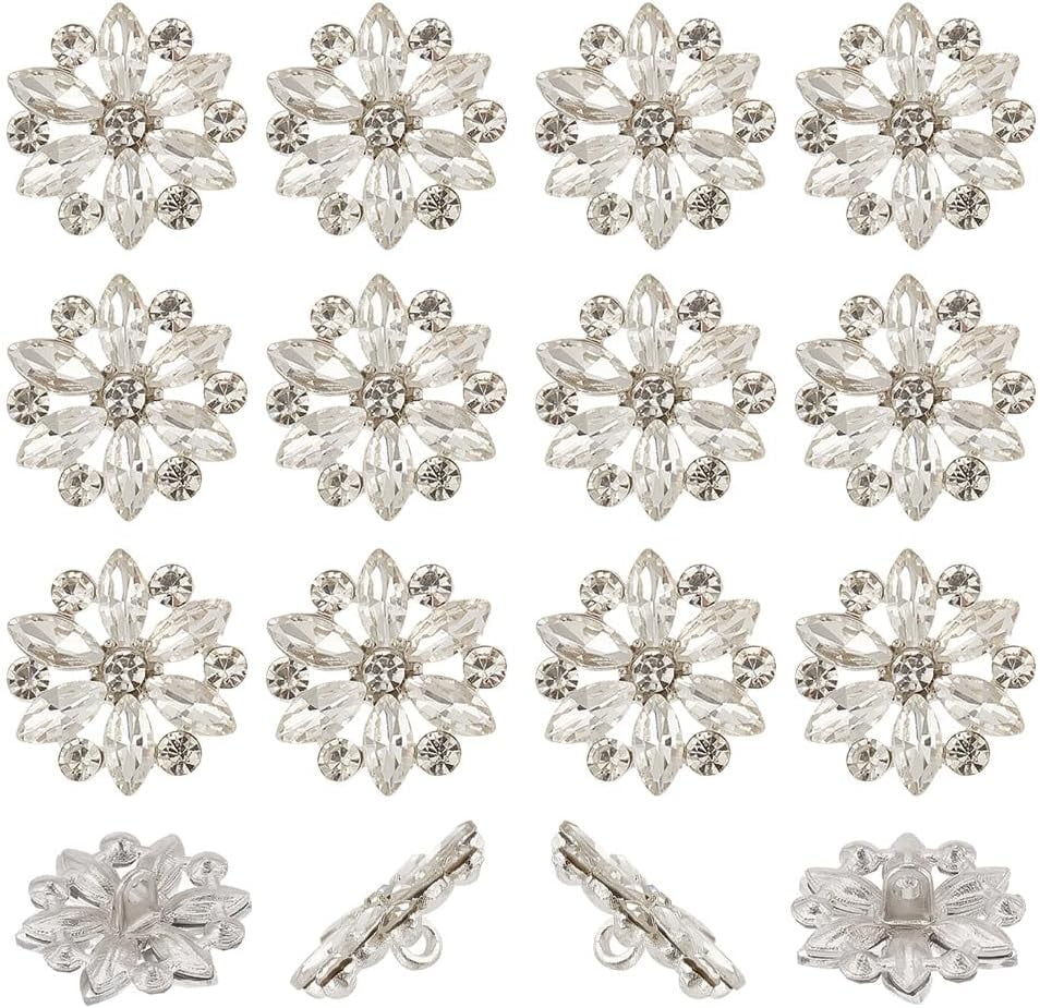 30Pcs Rhinestone Buttons 20mm Clear Flower Crystal Button ...