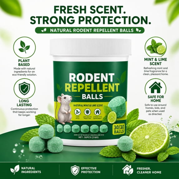 30Pcs Rodent Repellents, Peppermint Oil Mouse Repellents Balls for Rats Mice Deterrent, Natural Mouse Traps for Indoor Outdoor Use, Keep Rodents Away from Garden and Home, Family & Pet Safe