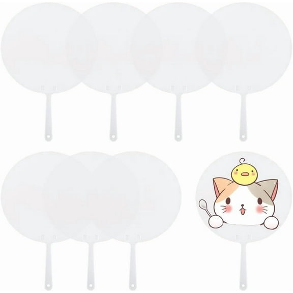 30Pcs Round Hand Fan Blank Paper Fans Bulk Flat White Cardstock Unfinished Handheld with Plastic Handle DIY Painting Crafting for DIY Making