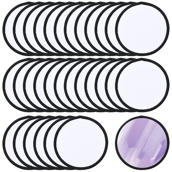 30Pcs Round Sublimation Patches Blank White Sublimation Patch Black Border Cloth Fabric Sew on Computerized Embroidery Appliques Accessories for DIY