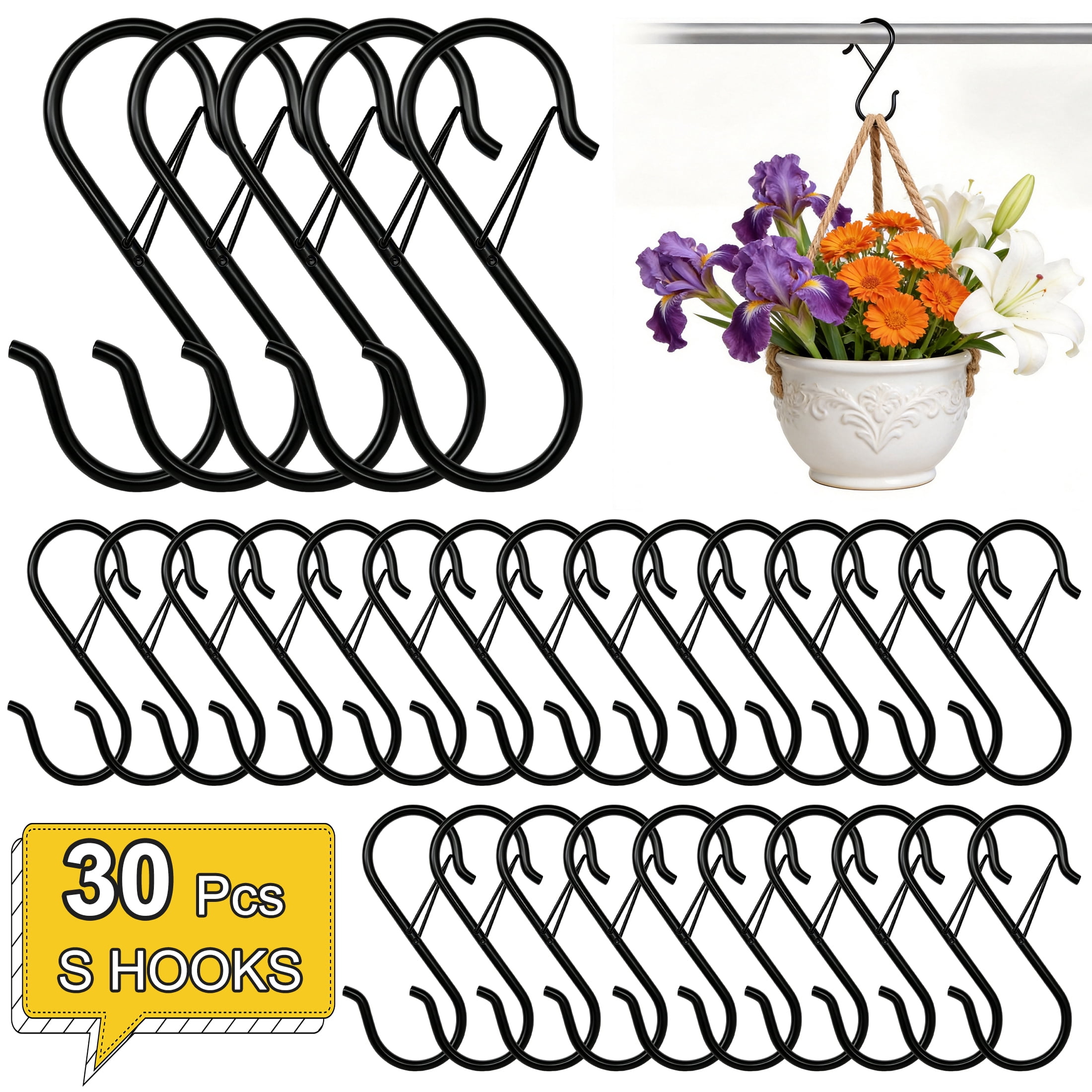 GARITIN 30 Pack S Hooks with Safety Spring Buckle, Heavy‑Duty Metal S‑Hooks, S Hooks for Hanging Plants, Kitchen Utensils, Towels