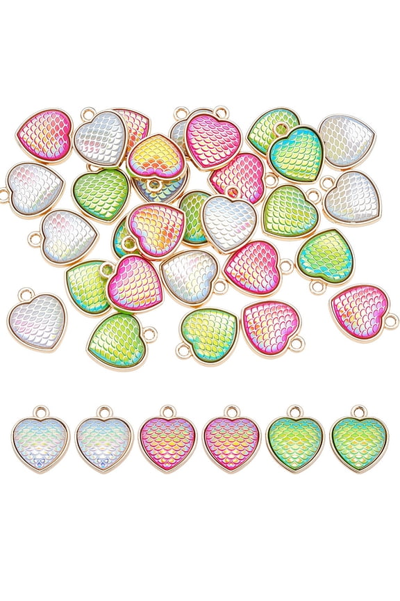 30Pcs Scale Enamel Charms with Alloy Plated Base Fish Scale Pendants Ocean Themed Dangle Accessories Jewelry Making Craft
