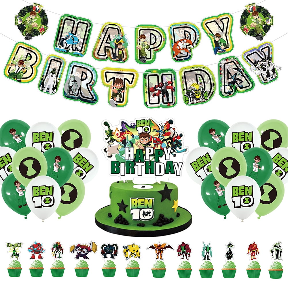 30Pcs/Set New Cartoon Surprise Birthday Party Supplies Ben 10 Kids Theme  Party Omnitrix Balloon Banner Cake Toppers Cards Decoration Set, image size:1000x1000