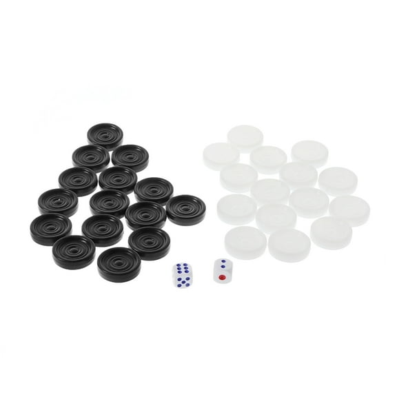 30Pcs/Set Plastic Black White Checkers Backgammon Chess Pieces with Two Dices