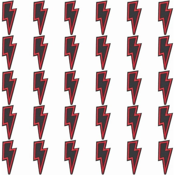 30Pcs Sew-on Flash Appliques Lightning Iron on Patch Embroidered Patches Lightning Patch Red Edges Lightnings Embroidered Patches for Clothes Shoes Bags Hat Jeans
