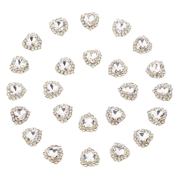 30Pcs Sew on Rhinestone Multi-Strand Links Glass Rhinestone with Light Gold Alloy Findings Garment Accessories Heart 13x12x5mm