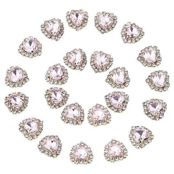 30Pcs Sew on Rhinestone Multi-Strand Links Glass Rhinestone with Light Gold Alloy Findings Garment Accessories Heart Light Rose 13x12x5mm Hole: 0.6mm