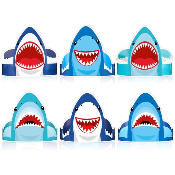 30Pcs Shark Party Hats Shark Birthday Hat Sea Animals Paper Headbands Under The Sea Party Supplies Ocean Theme Headbands Ocean Animal Paper Crowns for Kids Boys Girls Birthday Decoration Favors
