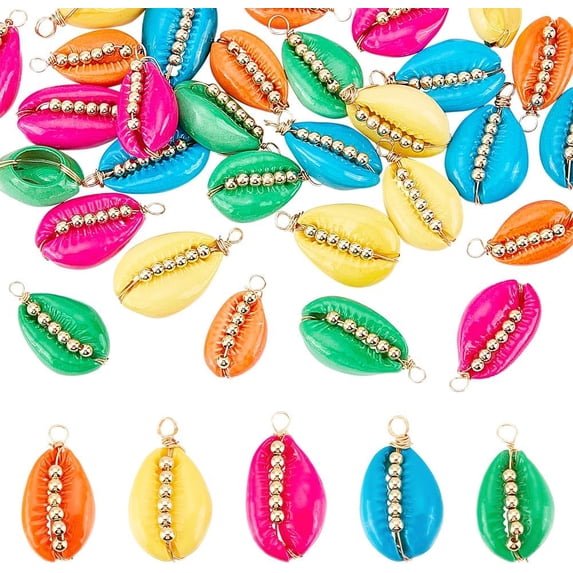 30Pcs Shell Pendants 5 Color Spiral Spray Painted Natural Shell Charms Unique Sea Shell Connectors with Beads Wrapped Beach Seashell Charms for Bracelet Necklace Craft Jewelry Making Colorful