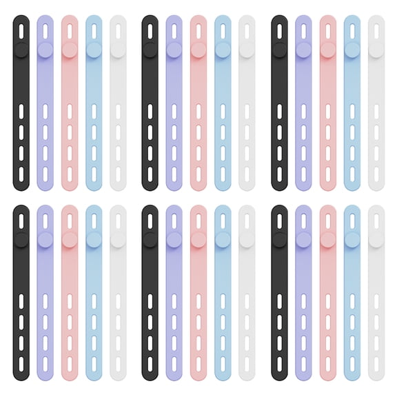 30Pcs Silicone Cable Ties Adjustable Cable Straps Black/Colorful Cord Organizer Reusable Cable Management Organizer Fastening Cable Straps for Travel Office Home
