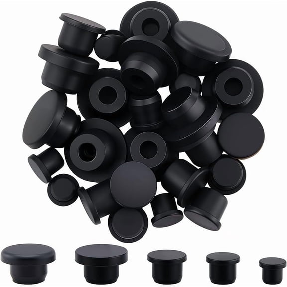30Pcs Silicone Rubber Plug for 9.5-17mm Round Holes 5 Sizes Waterproof T-Type Rubber Stoppers Soft Flexible Snap-On Bottle Seal Button Plugs Tube Pipe End Covers Caps Inserts