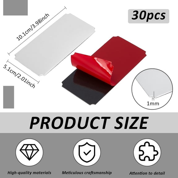 30Pcs Silver Aluminum Name Plates 4x2 Inch Notched Corner Laser Engraving Tags with Adhesive Backing for DIY Crafts Custom Frame Name Label Aluminum Stamping Blanks 1mm Thick