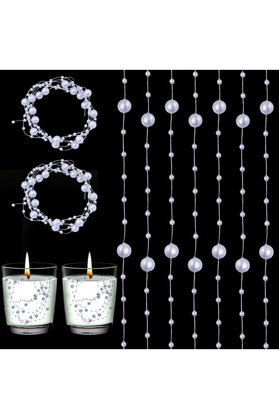30Pcs Silver Artificial Pearl String Vase Filler Decorations for Floating Candle Pearls Beads String Pearl Party Garland Decoration for Wedding