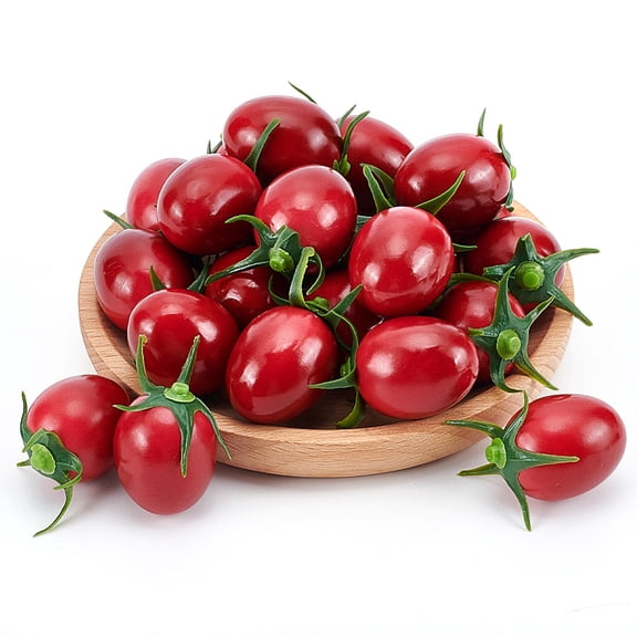 30Pcs Simulation Cherry Tomatoes Plastic Artificial Fruit Lifelike Simulation Fruit Ornament Cute Imitation Cherry Tomatoes for Party Kitchen Photography Props Dining Table Decoration DIY