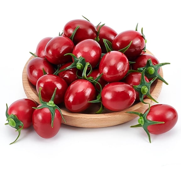 30Pcs Simulation Cherry Tomatoes Plastic Artificial Fruit Lifelike Simulation Fruit Ornament Cute Imitation Cherry Tomatoes for Party Kitchen Photography Props Dining Table Decoration