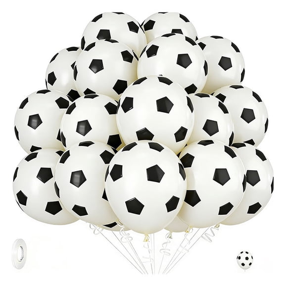 30Pcs Soccer Balloons Set, 12 Inch Black White Latex Balloon for Birthday Sport Theme Party Decorations